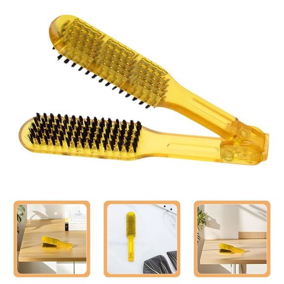 OUNONA Portable Lightweight Yellow Plastic Hair Straightener Comb for Smooth Hair