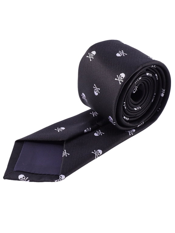 Halloween Horror Skull Printed Necktie Long Neckwear for Dancing Party Ghost Festival(Black)