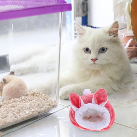 OUNONA Hamster Cotton Nest for Hedgehogs Cozy Winter Bed for Pets Rabbit Design Pink