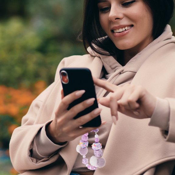 OUNONA Hand-Painted Plush Beaded Phone Chain Keychain Bag Pendant Mobile Phone Hanging Rope Multi-Functional Fashion Accessory