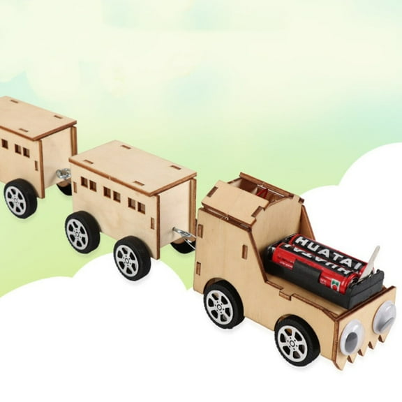 OUNONA Handcrafted Electric Wood Train Model DIY Kit with Cool Design and Khaki Color