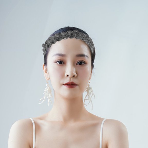 OUNONA Handmade Adjustable Hair Headband in Grey Synthetic Fiber for Daily Wear