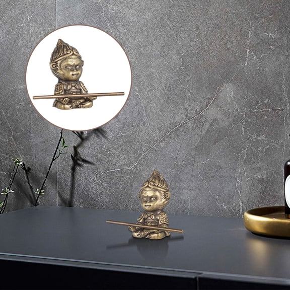 OUNONA Handmade Golden Brass Wukong Statue Symbol of Courage and Wisdom for Office Desk or Home Display