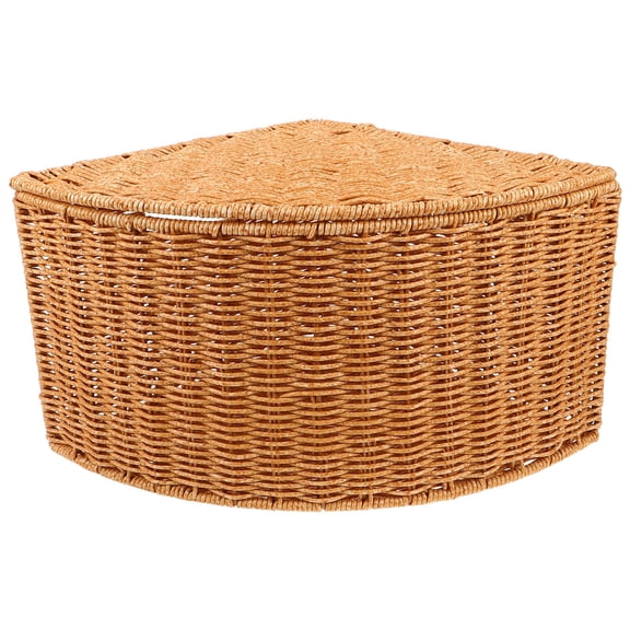OUNONA Woven Fan Shape Corner Laundry Basket with Lid Handwoven for Sundries and Snacks