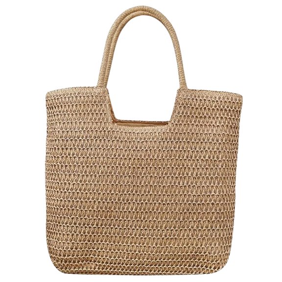 OUNONA Handwoven Straw Handbag Large Capacity Khaki 1Pcs Durable for Women Daily Use