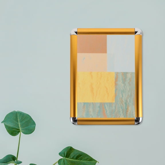 OUNONA Hanging Poster Frames Golden Aluminum Alloy Picture Frame with Round Corners for Wall Display 1Set