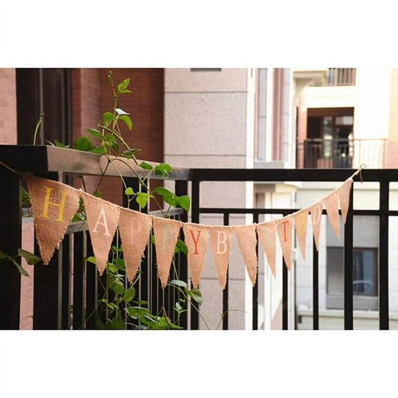 OUNONA Happy Birthday Banner for Party Decoration Burlap Bunting with 13 Flags Assorted Colors 3m Long