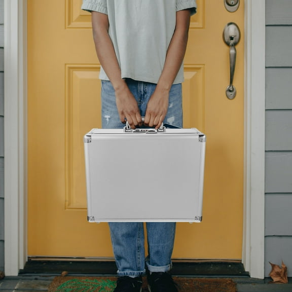 OUNONA Hard Case Large Aluminum Case Sturdy Storage Container Travel 36X28X15CM Silver