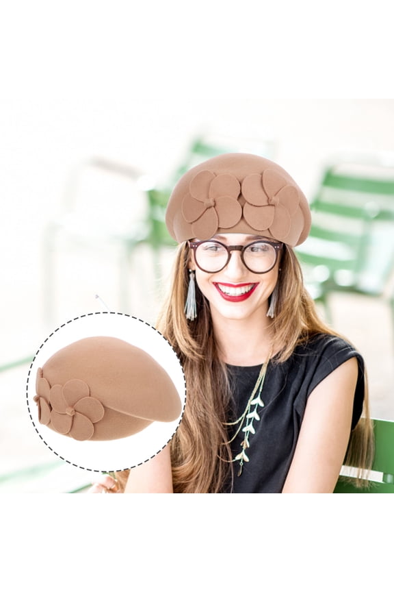 OUNONA Hat Flower Beret 's 28X21CM Khaki