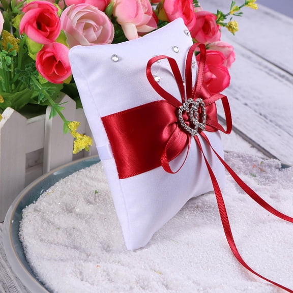 OUNONA Wedding Pillows for Ceremony Red Satin 1Pack 3.9x3.9in 1.6in Thickness