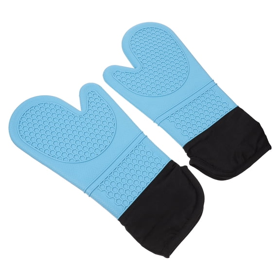 OUNONA Heat Resistant Silicone Oven Gloves with AntiSlip Grip for Cooking and Grilling Blue 2pcs
