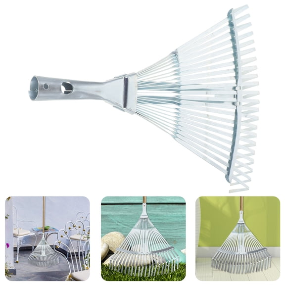 NUOLUX Garden Rake Head, Plated Silver, High Carbon Steel, Adjustable for Leaves and Yard Use