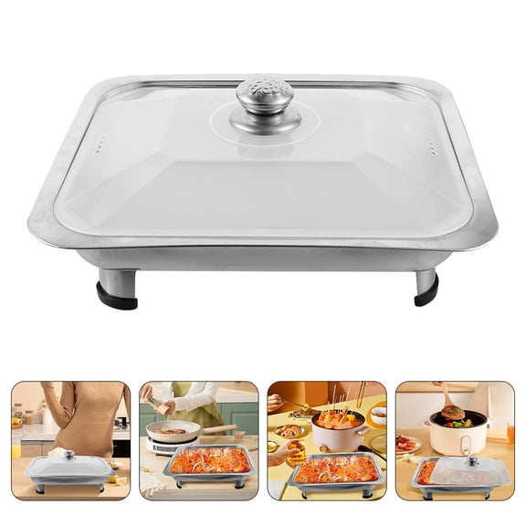 OUNONA Heavy-Duty Stainless Steel Buffet Server Tray with Lid, Large Capacity Serving Tray for Catering, Party, Kitchen