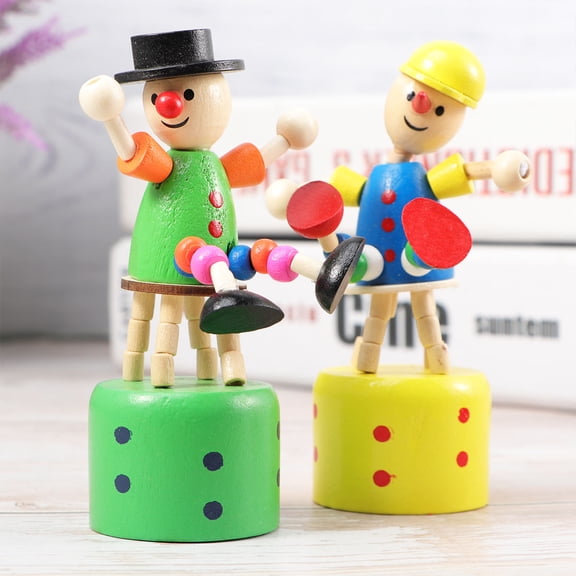 OUNONA Hemoton 5pcs Children Wooden Cartoon Clown Toy Colorful Dancing Rocking Standing Swing Desktop Ornament for Home Mixed Style