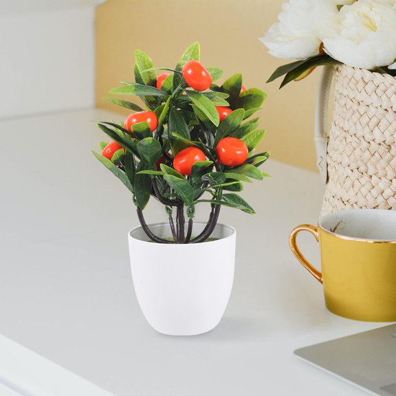 OUNONA High Simulation Artificial Fruit Tree with Pot for Tabletop and Bookshelf Decor