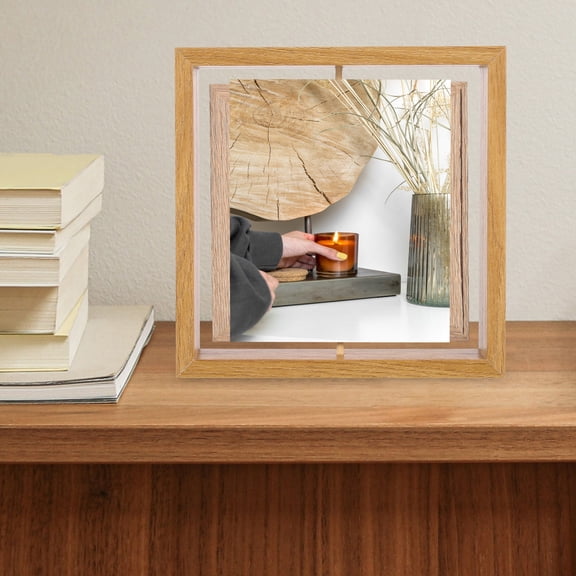 OUNONA Home Decor Rotate Desktop Rotating Photo Frame Office Khaki