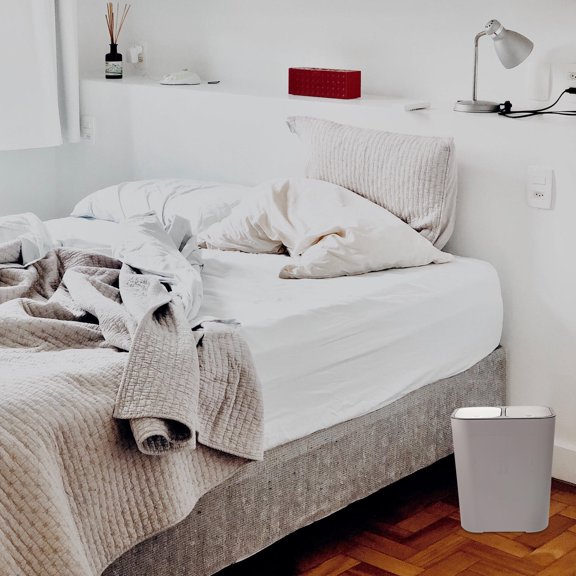 OUNONA Home Grey Trash Bin with Two Compartments Lid Design for Convenient Waste Disposal