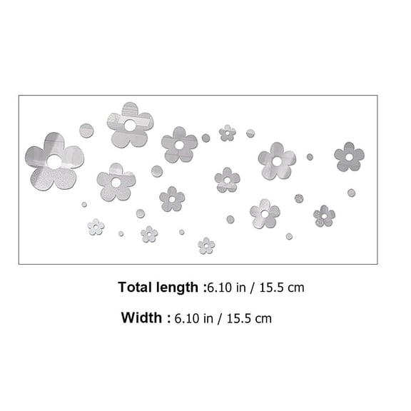 OUNONA Home Small Flower Mirror Wall Sticker Flower Stickers 15.5X15.5CM Silver