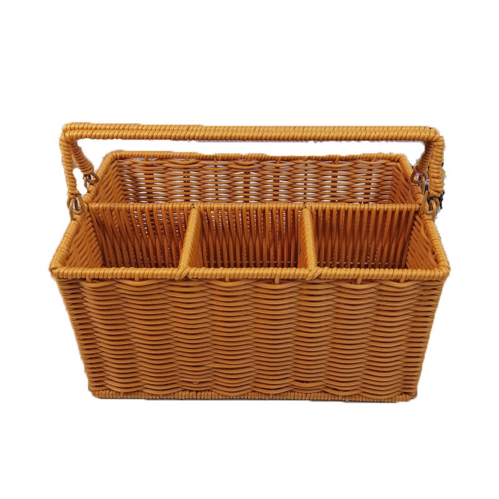 OUNONA Imitation Rattan Basket Hand Woven Picnic Basket Flatware