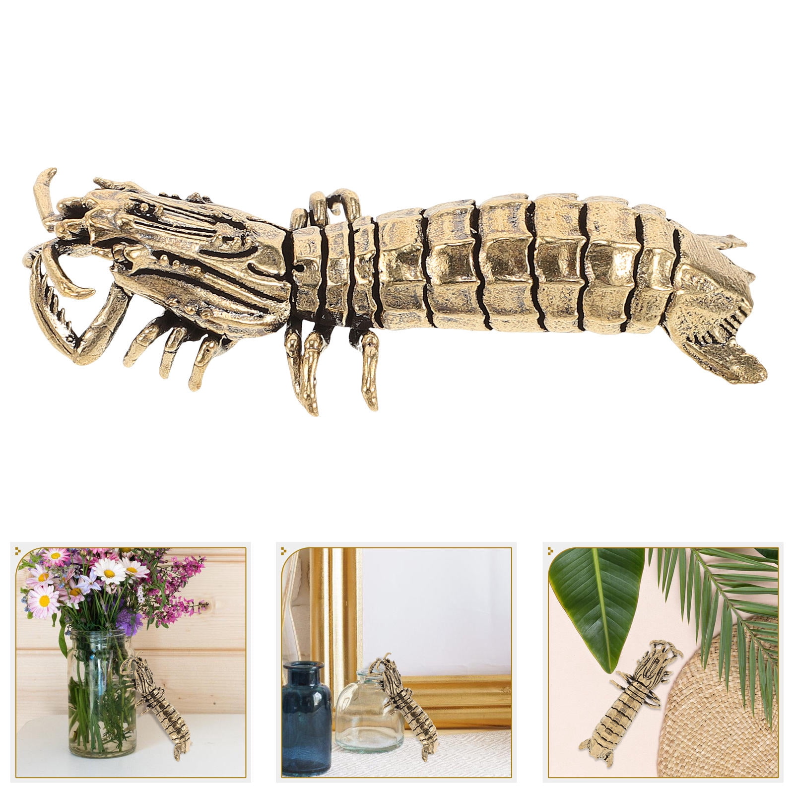 CHICAMPERA Mantis-Garnelen Figur Aus Messing - Realistische Miniatur-Skulptur, 7x2,8x1,8 Cm, Für Desktop, Regal, Deko Zu Hause Oder Im Büro
