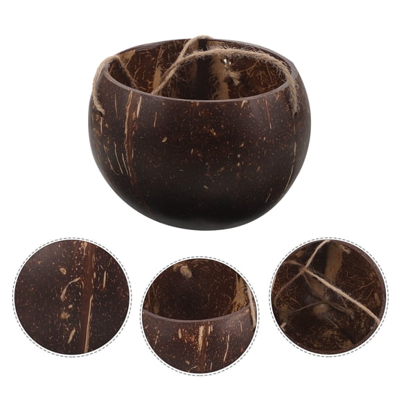 OUNONA Dark Brown Coconut Shell Indoor Hanging Planter with Chain, Decorative Flower Basket for Home and Garden