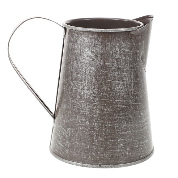 OUNONA Farmhouse Vase Vintage Iron Flower Pot Silver 1Pack
