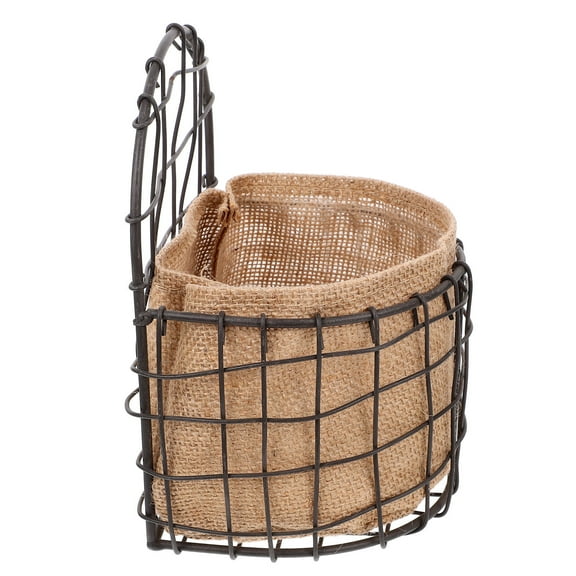 OUNONA Retro Iron Wire Half Round Wall Hanging Basket with Linen Liner for Plants Fruit Storage Home Kitchens Balcony Use