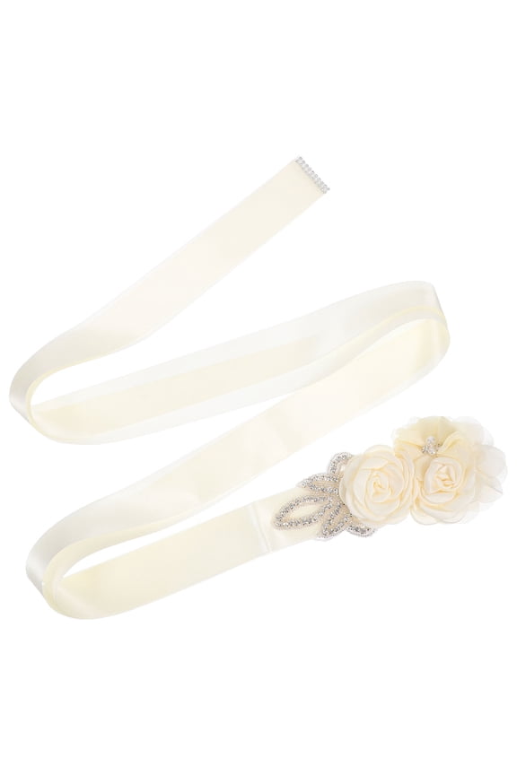 Ivory Rhinestone Wedding Sash Elegant Floral Accent for Party