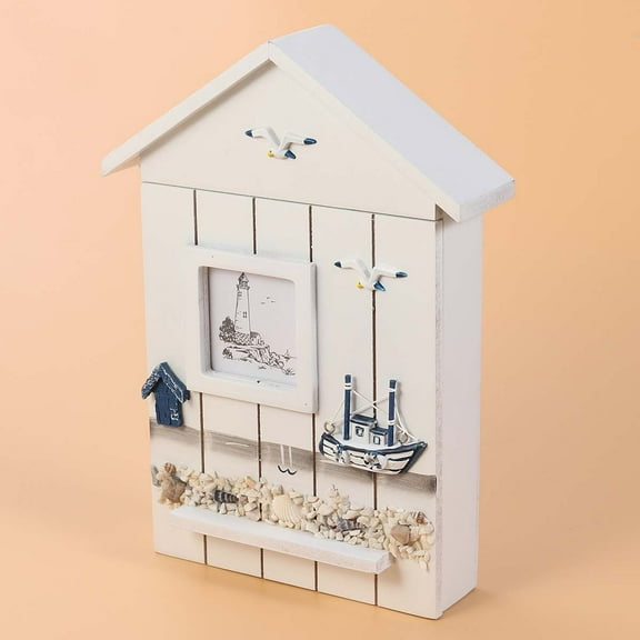 OUNONA Household Decoration White Wall Hanging Shelf with Vintage Bronze Hooks and Solid Wood