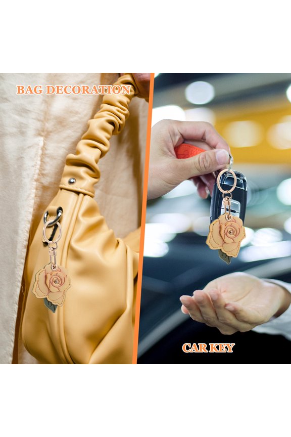 Keychain for Purse Rose Keychain Small Floral Keychain in Yellow PVC and Alloy 1Set