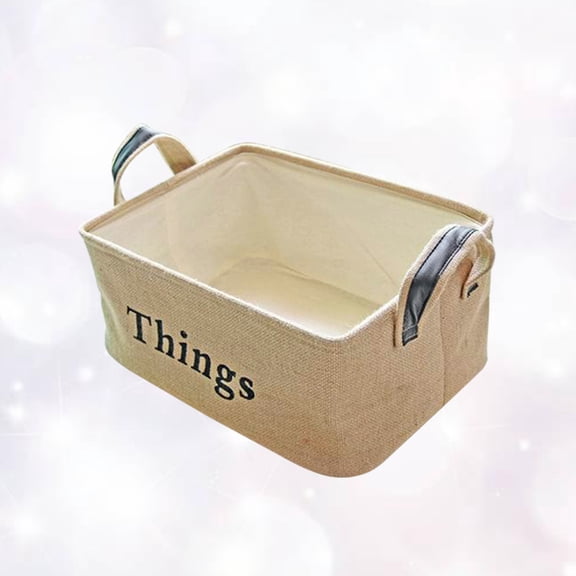 OUNONA Khaki Jute Storage Basket Portable Sundries Organizer with Handles Desktop Box for Home Office