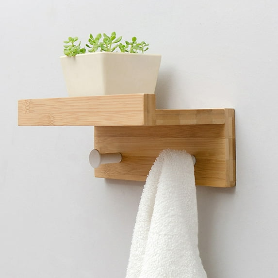 OUNONA Khaki Wall Storage Racks with Hooks for Organizing Small Items Synthetic Material Floating Shelf 30.0 Inches