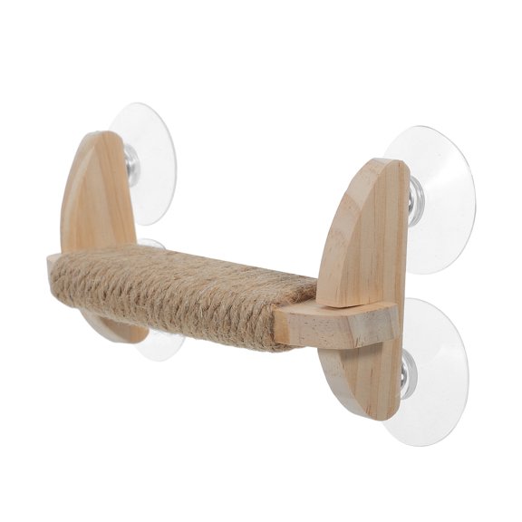 OUNONA Khaki Wood Bird Window Perch with Tool Free Installation for Smooth Wall Surfaces