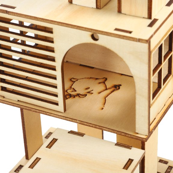 OUNONA Khaki Wood Hamster Playground Pet Exercise House with Ladder and Slide for Small Animals