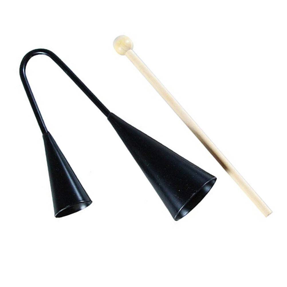 African Bell Metal Agogo Bell With Wooden Mallet - Traditional Two-Tone ...