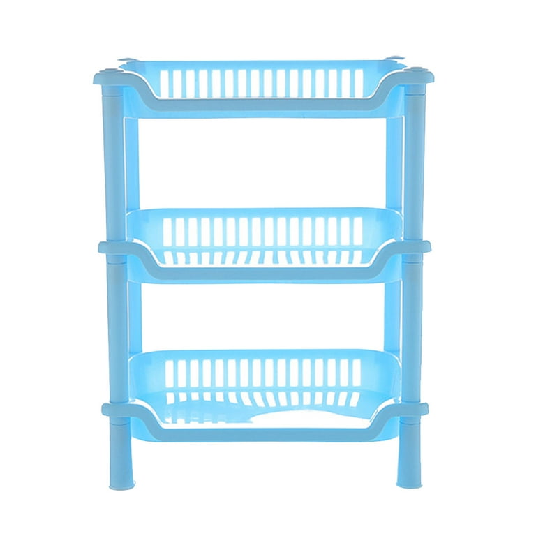 3 Layer Plastic Small Storage Shelves Plastic Basket Corner Shelf Organizer  Desk Stand Rack Bathroom Shelves for Home Household Kitchen(Blue) 