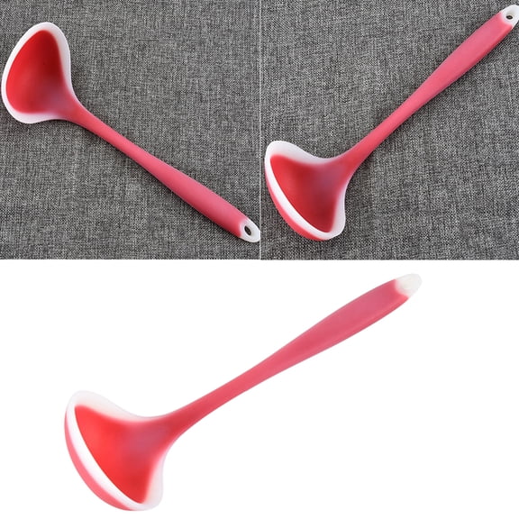 OUNONA Kitchen Silicone Soup Ladle, Non-Stick Cooking Spoon, Red Ladle for Soup and Stew