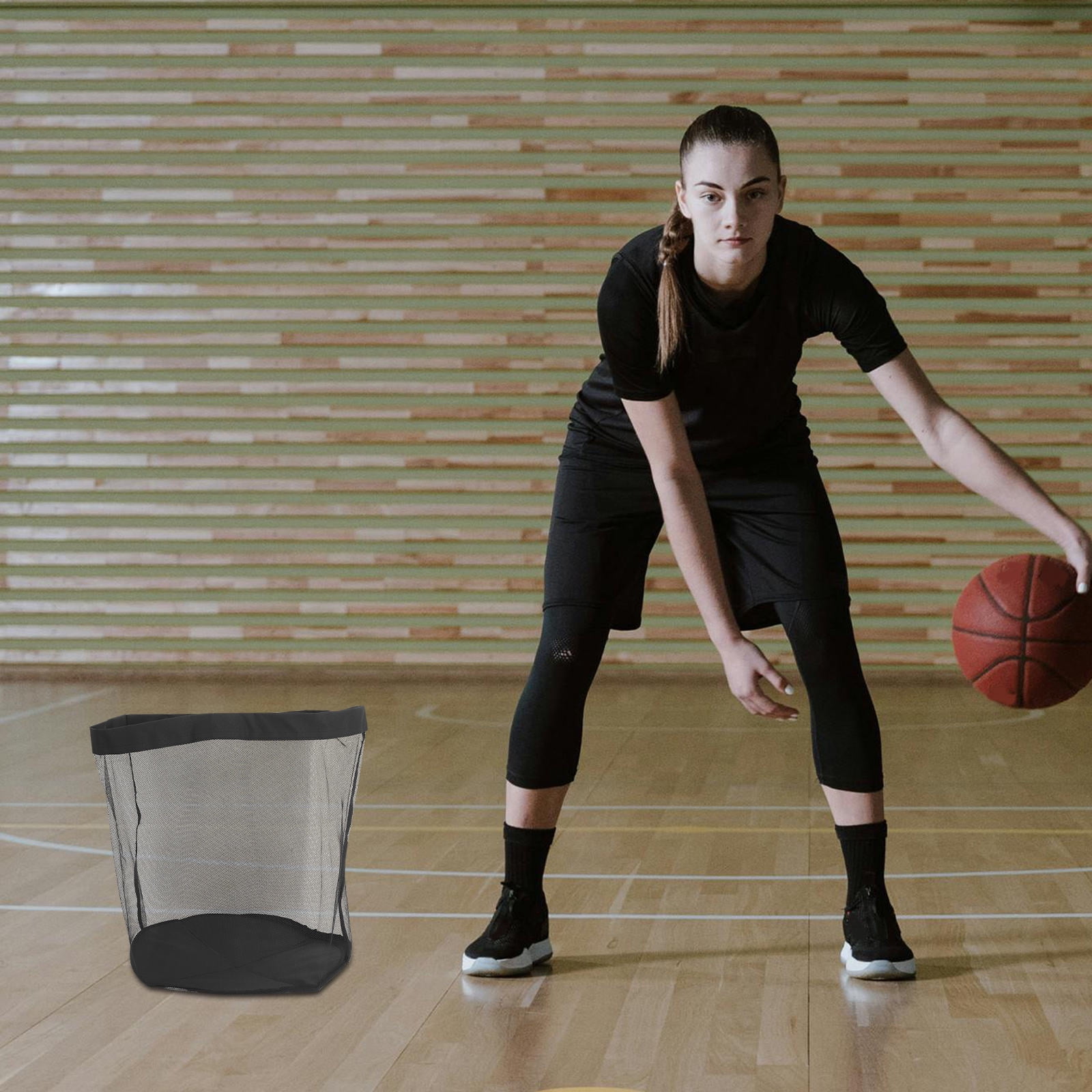 OUNONA Large Black Mesh Sports Gear Bag with Drawstring Closure, 28 x 40 inches, Ideal for Football Basketball Baseball Fans
