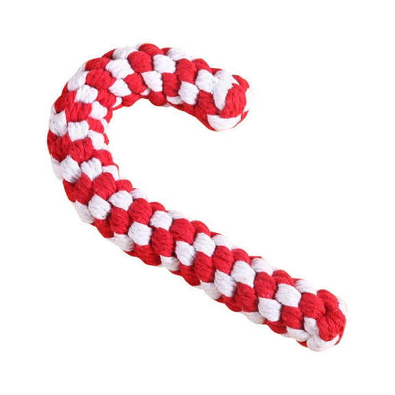 OUNONA Large Cotton Rope Dog Chew Toy in Festive Candy Cane Shape, Molar Chewing Supplies for Dogs, Red and White