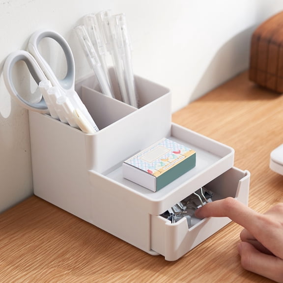 OUNONA Large Desktop Storage Case and Phone Holder for Office and Dresser, White Organizer for Home and Work