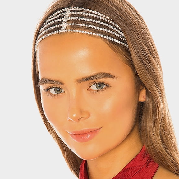 OUNONA Layered Plated Silver Rhinestones Headband Lightweight Head Chain Jewelry for Party Decor