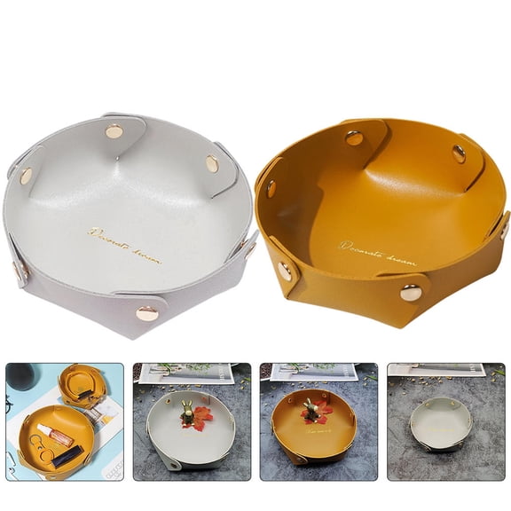 OUNONA Leather Desktop Tray for Storage Use with Smooth Surface and Flat Base Assorted Color 2pcs