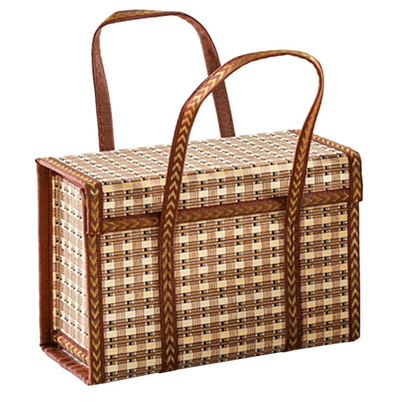 DRAFIDEEP Handwoven Picnic Basket Bamboo Light Brown 1Pack 13.8X8.7X7.1in