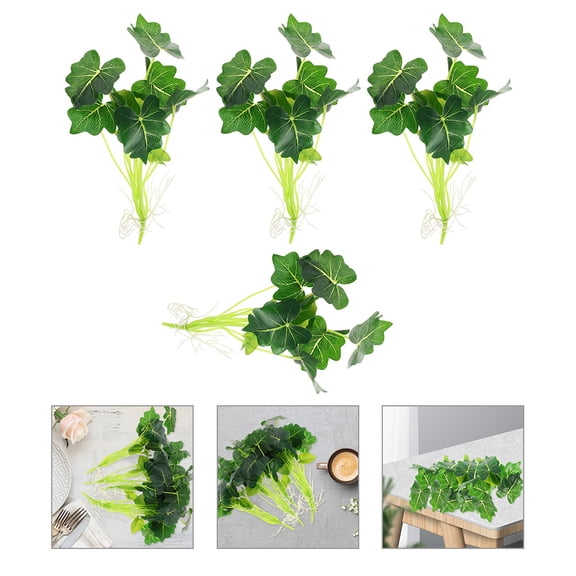 OUNONA Lifelike Fake Leaves Stems for Crafts Decorative Green Plastic Leaves Enhance Home Decor 4pcs