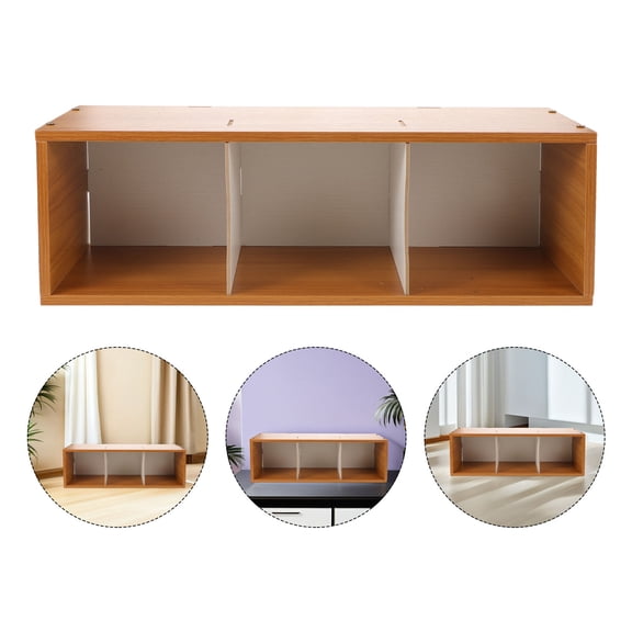 OUNONA Light Brown Wooden Multimedia Storage Rack for CDs and DVDs with Efficient and Stylish Organization Solution