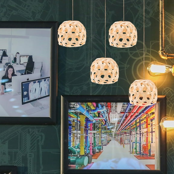 OUNONA Light Brown Woven Balls Pendant Decorative Ornaments for Home Decor Photo Backdrops 4pcs Synthetic Material