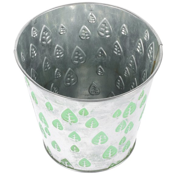 OUNONA Light Green Metal Flower Container with Vintage Carved Maple Leaf Pattern Large Round Vase for Planting