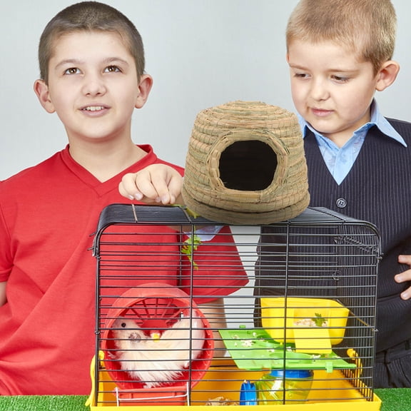 OUNONA Light Green Woven Grass Rabbit Nest Indoor House Comfortable Hideout Bed for Small Pets