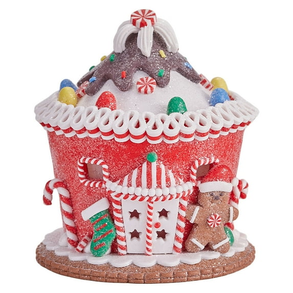 OUNONA Lighted Resin Gingerbread House with LED Glow for Festive Holiday Decoration