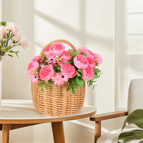 OUNONA Handwoven Willow Market Basket with Handle Light Yellow for Weddings and Storage